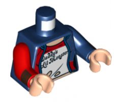 Torso Female Outline, Jacket over Ripped T-Shirt Pattern / Dark Blue Arm Left with Brown Cuff / Red Arm Right with Brown Cuff / Light Nougat Hands