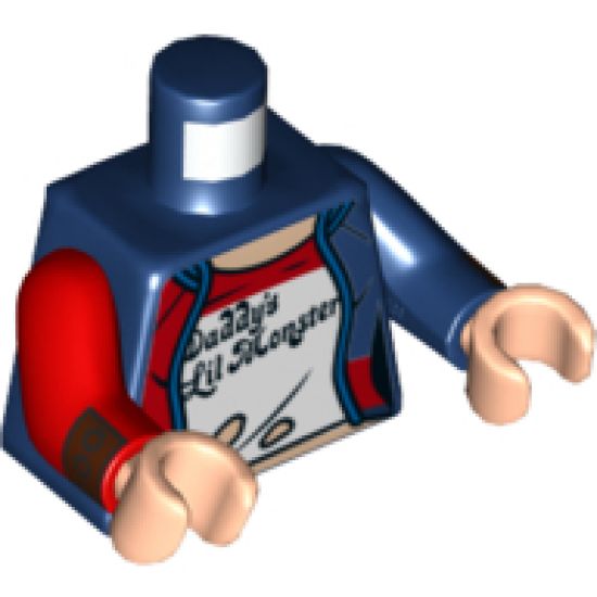Torso Female Outline, Jacket over Ripped T-Shirt Pattern / Dark Blue Arm Left with Brown Cuff / Red Arm Right with Brown Cuff / Light Nougat Hands