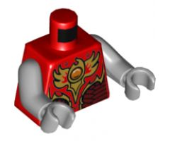 Torso Vest with Dark Red and Gold Armor with Scales and Orange Round Jewel (Fire Chi) Pattern / Light Bluish Gray Arms / Light Bluish Gray Hands