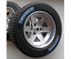 Wheel & Tire Assembly 62mm D. x 46mm Technic Racing Large with 2x 'OZ WHEELS' Pattern (Stickers), with Black Tire Technic Racing Large with 'MICHELIN' White Pattern (22969pb01 / 32296pb02) - Set 8461