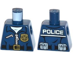 Torso Police Jacket with White Undershirt, Zippers, Gold Badge and Buckle with 'POLICE' Pattern on Back