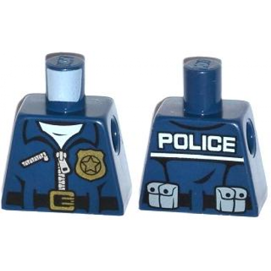 Torso Police Jacket with White Undershirt, Zippers, Gold Badge and Buckle with 'POLICE' Pattern on Back