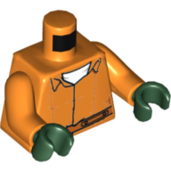 Torso Batman Prisoner Jumpsuit with Belt, White Undershirt and 'ARKHAM' on Back Pattern / Orange Arms / Dark Green Hands