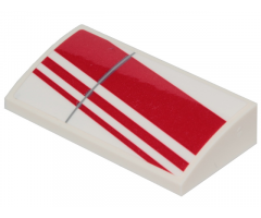Slope, Curved 2 x 4 x 2/3 with Bottom Tubes with 3 Diagonal Red Stripes Pattern Model Left Side (Sticker) - Set 75249