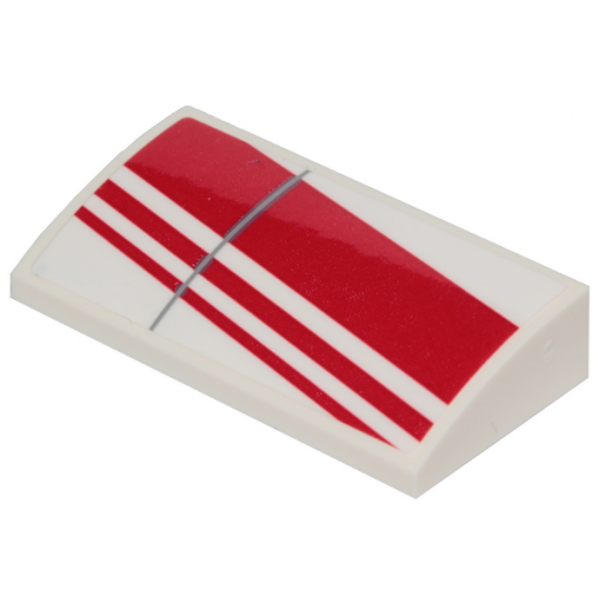 Slope, Curved 2 x 4 x 2/3 with Bottom Tubes with 3 Diagonal Red Stripes Pattern Model Left Side (Sticker) - Set 75249