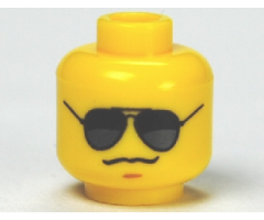 Minifigure, Head Glasses with Black and Pearl Dark Gray Sunglasses, Chin Dimple, Grim Mouth Pattern - Blocked Open Stud