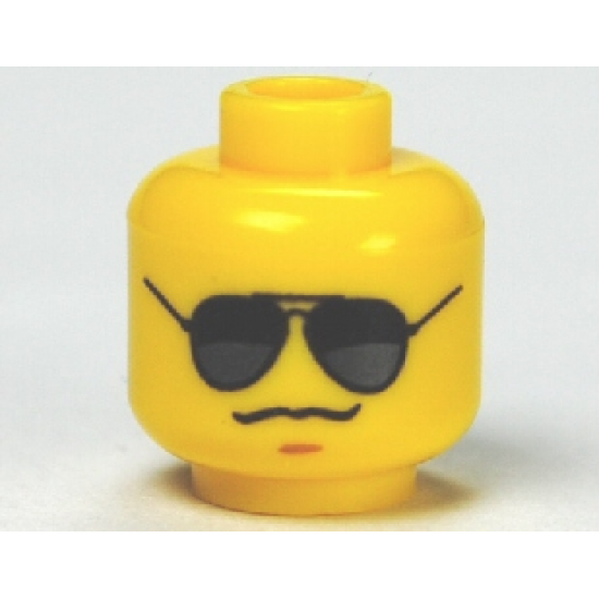 Minifigure, Head Glasses with Black and Pearl Dark Gray Sunglasses, Chin Dimple, Grim Mouth Pattern - Blocked Open Stud