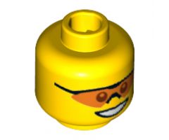 Minifigure, Head Glasses with Orange Sunglasses with Nose Piece, Open Mouth Smile, Chin Dimple Pattern - Blocked Open Stud