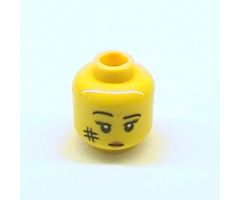 Minifigure, Head Female with Black Eyebrows, Eyelashes, White Pupils, Red Lips and Smudge on Cheek Pattern - Hollow Stud