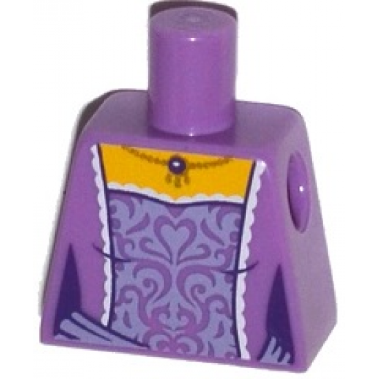 Torso Female Dress with Lavender Embroidery, White Trim and Gold Necklace Pattern