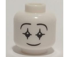 Minifigure, Head Mime Smiling Face, Black Star Eyes with White Pupils Pattern - Hollow Stud (BAM)