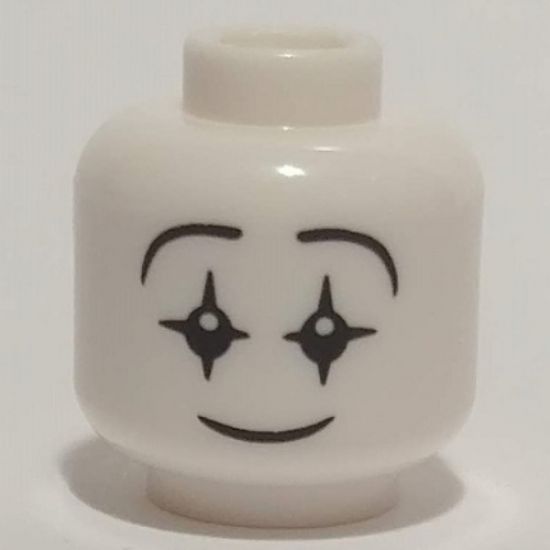 Minifigure, Head Mime Smiling Face, Black Star Eyes with White Pupils Pattern - Hollow Stud (BAM)