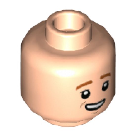Minifigure, Head Dual Sided Child Dark Orange Eyebrows, Lopsided Smile with Teeth / Laughing with Closed Eyes Pattern - Hollow Stud