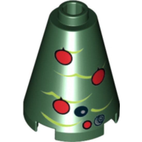 Cone 2 x 2 x 2 - Open Stud with Red Ornaments, Tree Boughs and Droid Instruments Pattern