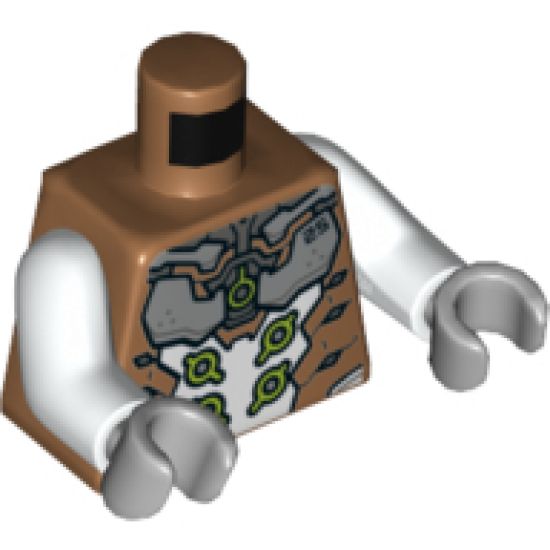 Torso Armor, Silver Plates with Black '25', White Front Panel with 4 Lime Circles Pattern / White Arms / Light Bluish Gray Hands