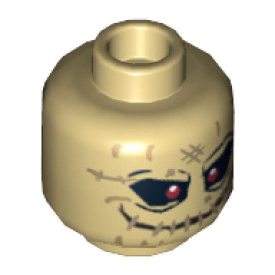 Minifigure, Head Alien with Red Eyes and Stitched Mouth Pattern (Scarecrow) - Hollow Stud