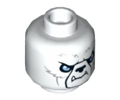 Minifigure, Head Alien Chima Bear with Black Nose, Bright Light Blue Eyes, Light Bluish Gray Fur and White Fang Pattern - Hollow Stud
