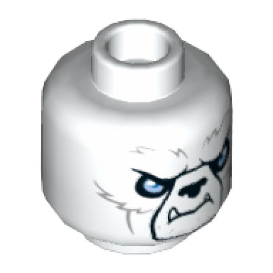 Minifigure, Head Alien Chima Bear with Black Nose, Bright Light Blue Eyes, Light Bluish Gray Fur and White Fang Pattern - Hollow Stud