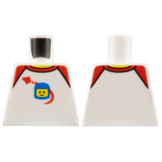 Torso Shirt with Red Collar and Shoulders, Spaceship Orbiting Classic Space Helmet Pattern