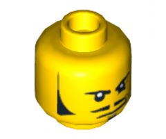 Minifigure, Head Male Sideburns, Moustache, Wrinkles and Smirk Pattern (Rodney Rathbone) - Hollow Stud