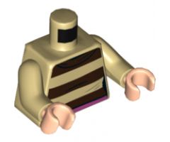 Torso Female with 3 Dark Brown Stripes and Dark Pink Belt Pattern / Tan Arms / Light Nougat Hands