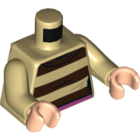 Torso Female with 3 Dark Brown Stripes and Dark Pink Belt Pattern / Tan Arms / Light Nougat Hands