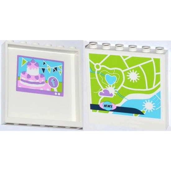 Panel 1 x 6 x 5 with Cake on TV Screen on Inside and Map and 'NEWS' on Outside Pattern (Stickers) - Set 41056