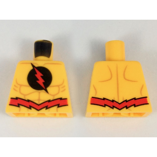 Torso Red Lightning Bolt in Black Circle, Jagged Red Belt Pattern