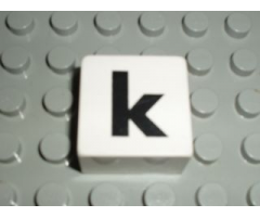 Duplo, Tile 2 x 2 x 1 with Black Lowercase Letter k Pattern