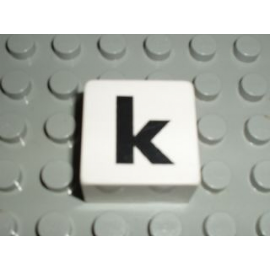 Duplo, Tile 2 x 2 x 1 with Black Lowercase Letter k Pattern