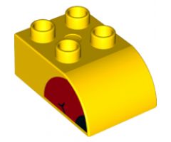Duplo, Brick 2 x 3 with Curved Top and Red Beak with Black End Pattern on Both Sides