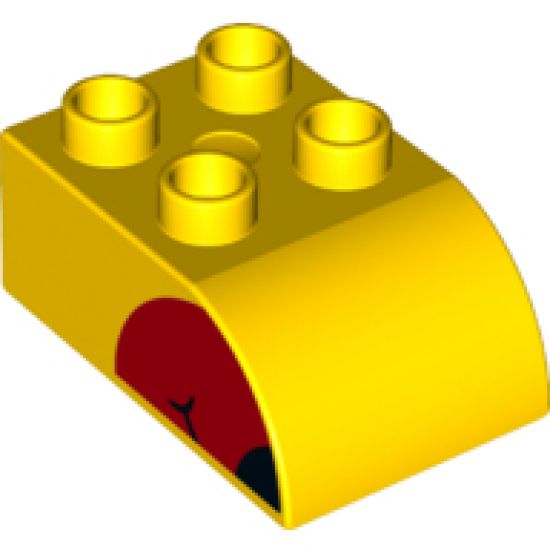 Duplo, Brick 2 x 3 with Curved Top and Red Beak with Black End Pattern on Both Sides