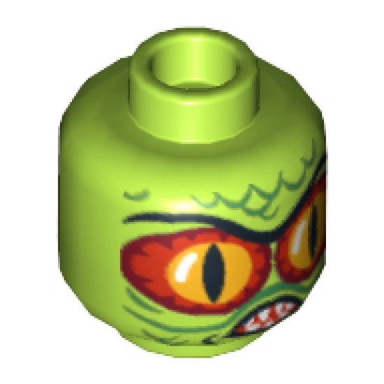 Minifigure, Head Alien with Swamp Creature with Red and Yellow Eyes, Pointed Teeth and Scales Pattern - Blocked Open Stud