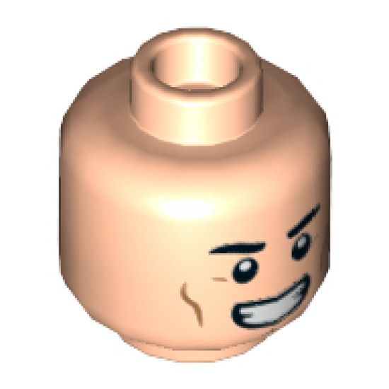 Minifigure, Head Dual Sided Black Eyebrows, Cheek Lines, Smile / Light Blue Lightning Bolts Pattern - Hollow Stud