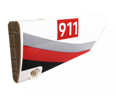 Technic, Panel Fairing #18 Large Smooth, Side B with White '911' on Red Rectangle and Gray, Red and Black Curved Stripes Pattern (Sticker) - Set 42096