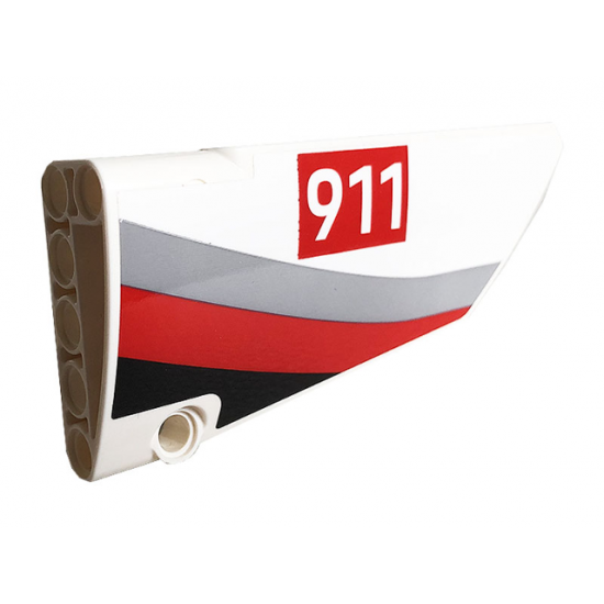 Technic, Panel Fairing #18 Large Smooth, Side B with White '911' on Red Rectangle and Gray, Red and Black Curved Stripes Pattern (Sticker) - Set 42096