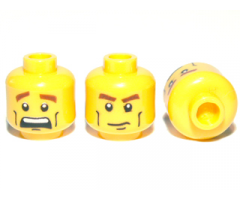 Minifigure, Head Dual Sided Brown Eyebrows, Cheek Lines, Mouth Closed / Mouth Open Scared Pattern - Hollow Stud