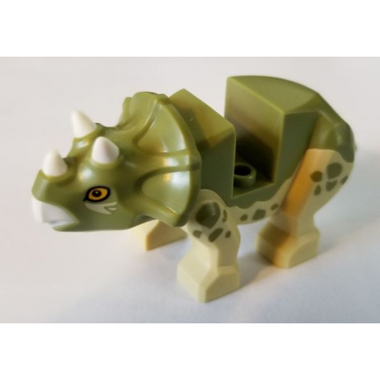Animal, Dinosaur Triceratops Baby with Olive Green Top with White Horns and Beak Pattern