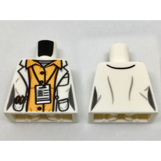 Torso Lab Coat with Pockets and ID Badge over Orange Shirt Pattern