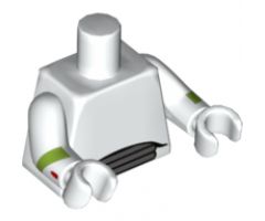 Torso Spacesuit 3 Dark Bluish Gray Vents at Waist Pattern / White Arms with Lime Wrist Stripe and Red Mark on Right / White Hands