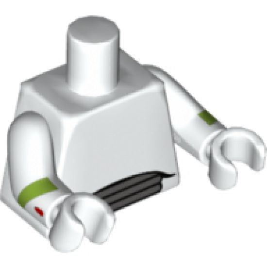 Torso Spacesuit 3 Dark Bluish Gray Vents at Waist Pattern / White Arms with Lime Wrist Stripe and Red Mark on Right / White Hands