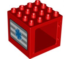 Duplo, Building Door / Window Frame 4 x 4 x 3 Thick Top with Blue EMT Star of Life Pattern on Both Sides