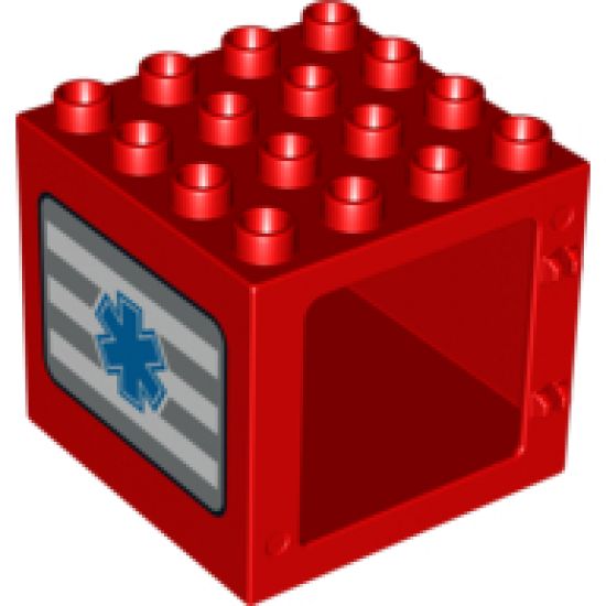 Duplo, Building Door / Window Frame 4 x 4 x 3 Thick Top with Blue EMT Star of Life Pattern on Both Sides