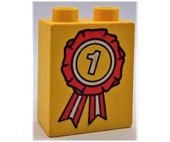 Duplo, Brick 1 x 2 x 2 with First Place Ribbon Pattern