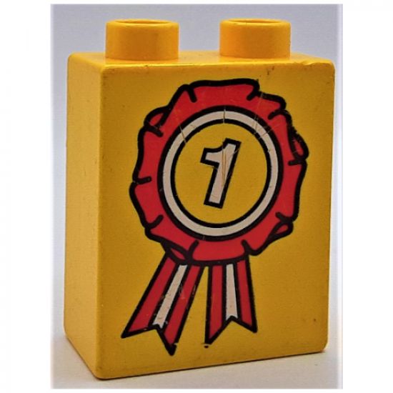 Duplo, Brick 1 x 2 x 2 with First Place Ribbon Pattern