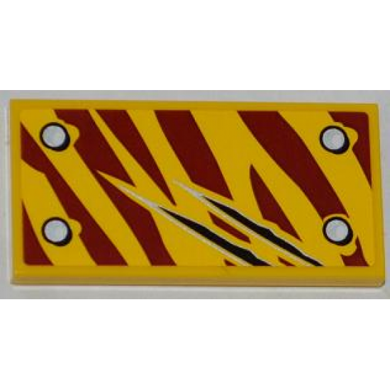 Tile 2 x 4 with 4 Rivets and 2 Claw Scratch Marks on Dark Red Tiger Stripes Pattern Model Bottom Left Side (Sticker) - Set 5886