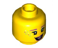 Minifigure, Head Female Dark Pink Eyebrows and Lips, Medium Azure Eye Shadow and Sprinkles Pattern - Hollow Stud