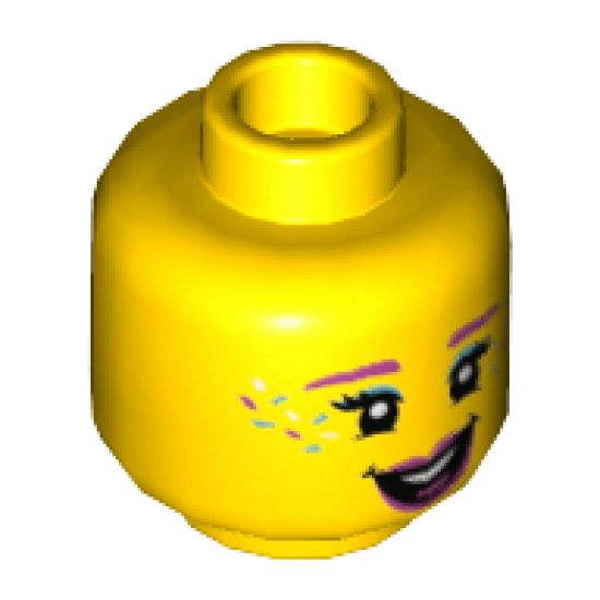 Minifigure, Head Female Dark Pink Eyebrows and Lips, Medium Azure Eye Shadow and Sprinkles Pattern - Hollow Stud