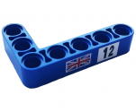 Technic, Liftarm Thick L-Shape 3 x 5 with Black Number 12 on White Background and Flag of Great Britain Pattern Model Right Side (Sticker) - Set 42123