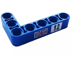 Technic, Liftarm Thick L-Shape 3 x 5 with Black Number 12 on White Background and Flag of Great Britain Pattern Model Right Side (Sticker) - Set 42123